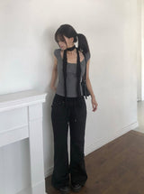 T-シオン リベット ポケット バンディング ブーツカットパンツ