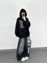 check layer denim pants