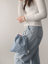 denim ribbon string pouch - light blue L