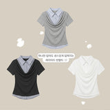 フェミニン モダンシャツレイヤード ドレイフ ショートスリーブTシャツ (3 colors)