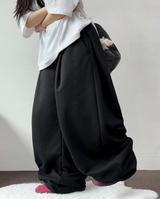 STRING FRONT SIDE PINTUCK BALLOON LONG PANTS🤍🖤🩶2SIZE 3COLOR