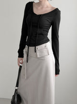 Hoodie Strap V-Neck Tee