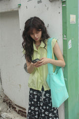 Vintage String Pintuck Shirts - Lime Green