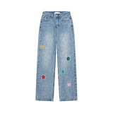 FLOWER EMBROIDERED LIGHT BLUE DENIM PANTS code 18103