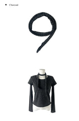 [Muffler Set/Fake Layered] Chad Stripe Layered Short Sleeve Knit T-Shirt Set
