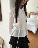 Mirun belt ハイネックオーバーレイシャツ