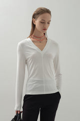 Deep V-neck Panel Top_White