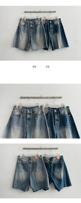 【S～2XL】ウェリンウォッシング裾カットデニムショートパンツ
