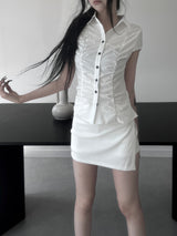 shirring white blouse