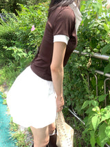 Cafe レイヤードピンタックシャツ ブラウン 半袖Tシャツ (Brown)