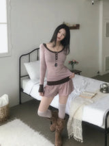 ユース ストライプ カラーブロック ボタン ロングスリーブ リブ Tシャツ ＆ パンプキン ショーツ セット