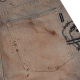 DirtyCoins Stain Disstress Baggy Denim Pants Faded Blue