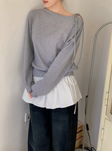 #ワンショルダーリボンルーズフィットスウェットシャツ (4color)
