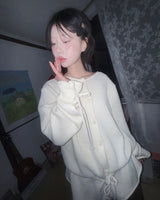 (3color) Ribbon Flare Shirring Loose-Fit Knit Cardigan