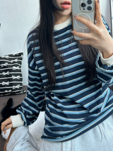 STRIPE OVER BOXY BOYFRIEND LONG SLEEVE T SHIRT ❤💚🩵🧸4COLOR