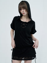 eyelet lace hood op / black