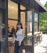 luv french shirring halter sleeveless bl/top