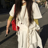 [Spring Dress] コットンウエストストラップレイヤード半袖ドレス 2 colors チェリーブロッサムルック