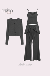 Royal Charcoal Frill Training Three-Piece Setup (Cardigan+Sleeveless+Pants)