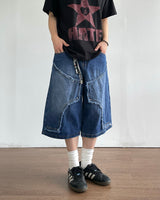 Rough Double Knee Half Denim Pants