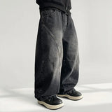 Dents Waistband Cut Rivet Denim Wide Pants (2 colors)