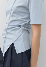 (T-7049)アシンメトリーネックストリングTシャツ