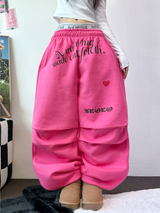 ハートタトゥー💕🖤ピンタックワイドパラシュートジョガーパンツ 🤍🖤🩷3カラー