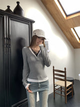 レースレイヤード長袖VネックTシャツ