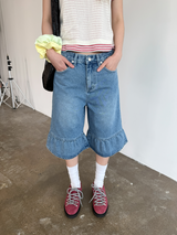 デニムフリルバミューダパンツ