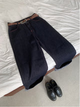 ペニーレッドステッチローワイドデニムパンツ