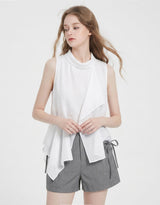 Lune High Neck Unbalance Drape Layered Sleeveless Blouse White