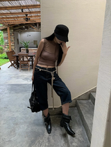 レトロストレートカプリデニムパンツ