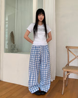 カークチェックピンタックバンディングロングワイドパンツ