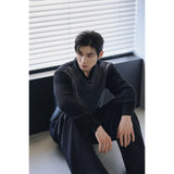 Layered wool knit cardigan(Black)