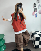 FLEECE LAYERED VEST ZIP UP💚💙🖤🧡4COLOR