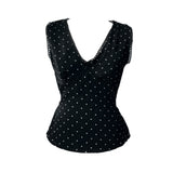 French Dot V-Neck Sleeveless Blouse