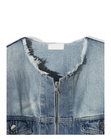 (UNISEX) No-Collar Over Denim Jacket