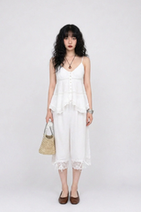 LACE BREEZE BUTTON CAMI TOP (WHITE, VIOLET GRAY 2COLORS!)