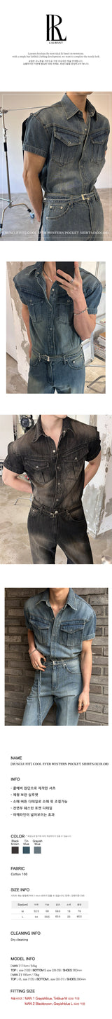[MUSCLE FIT] Cool ever western pocket shirts(3color)