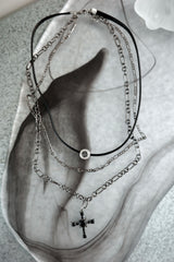 black love necklace | 블랙 십자가 하트 레이어드 목걸이