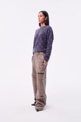 GARMENT-DYED DISTRESSED BELT LOOP POCKET CROSS PLEAT COLOR-TOOTH ZIPPER DRAWSTRING CARGO PANTS