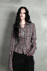 CHECK CORSET SHIRT #PINK GRAY