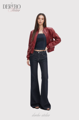 burgundy cropped wide leather jacket