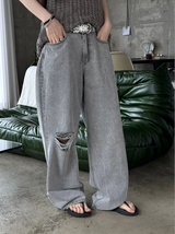 Gray washed damage wide pants