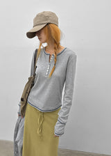[MADE] Loate Henley Neck Stitch Long Sleeve Tee