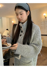 turtleneck button oversized-fit half cardigan