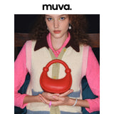 muva.オリジナル ニッチ デザイン ハンドバッグ ビーズ レッド ミニ ムーン ショルダーバッグ