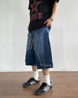 Rough Double Knee Half Denim Pants