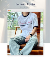 Unisex color contrast ringer semi-muscle fit lettering short sleeve t-shirt