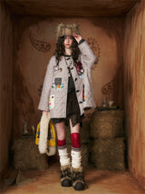 Kitsch look Embroidered Patch Quilted Duffle Coat